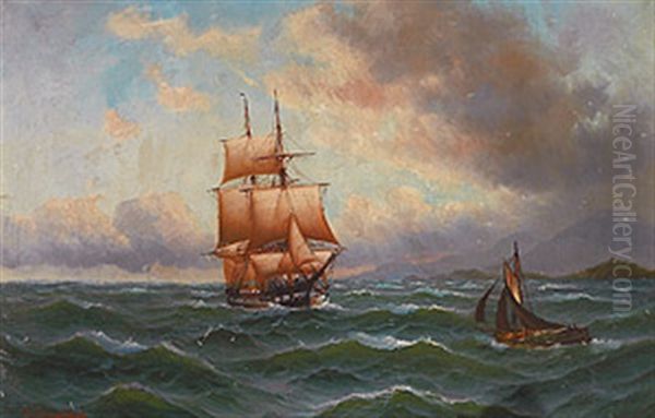 Segelboote Bei Bewegtem Seegang Vor Sudlicher Kuste Oil Painting by Alfred Serenius Jensen