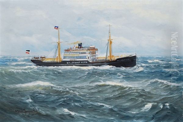 Portrait Of The Cargo Steamer Waltraud Horn Oil Painting by Alfred Serenius Jensen