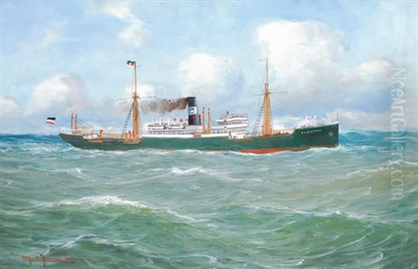 Portrait Of The Cargo Steamer R. C. Rickmers Oil Painting by Alfred Serenius Jensen