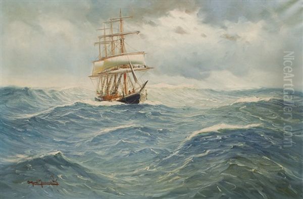 A Four-master In The Stormy Sea Oil Painting by Alfred Serenius Jensen