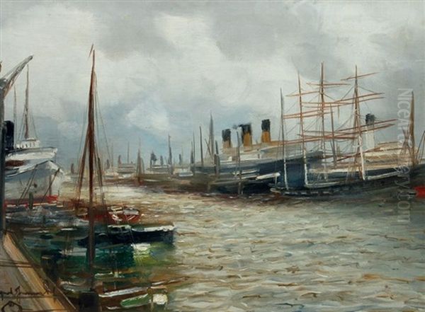 Dallmannsquai Hamburg Oil Painting by Alfred Serenius Jensen