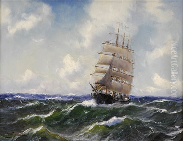 Dreimaster Bei Bewegter See Oil Painting by Alfred Serenius Jensen