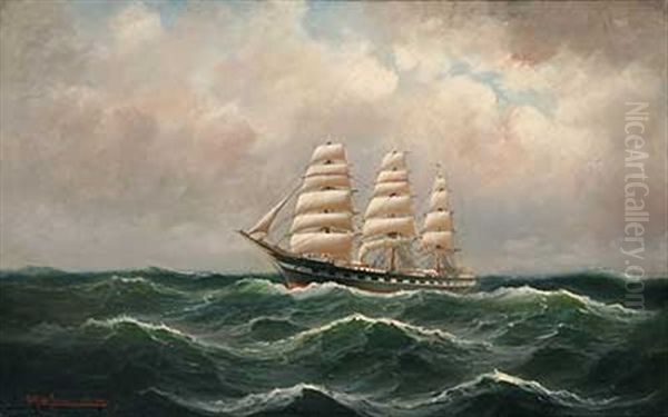 Dreimaster Auf Bewegter See Oil Painting by Alfred Serenius Jensen