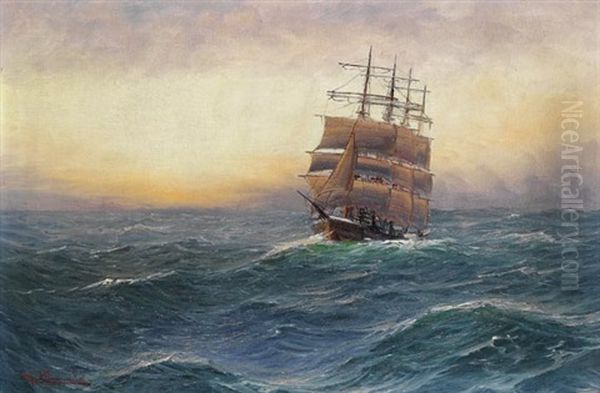 Vollschiff Auf See Oil Painting by Alfred Serenius Jensen