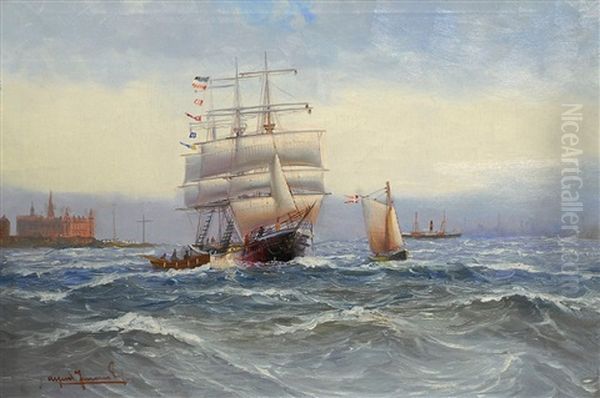 Dreimastsegler Vor Kronborg Oil Painting by Alfred Serenius Jensen