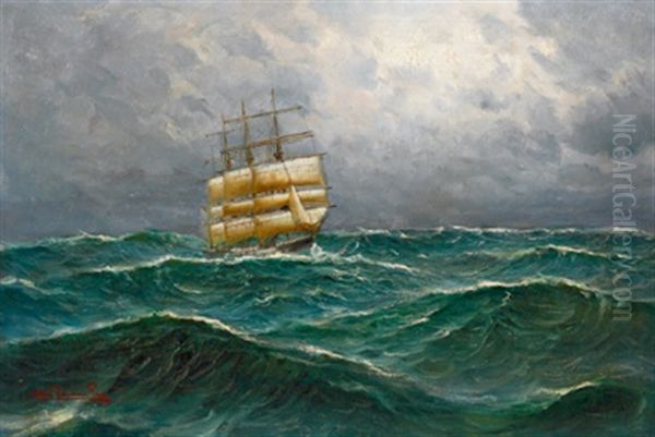 Dreimaster Auf Hoher See Oil Painting by Alfred Serenius Jensen