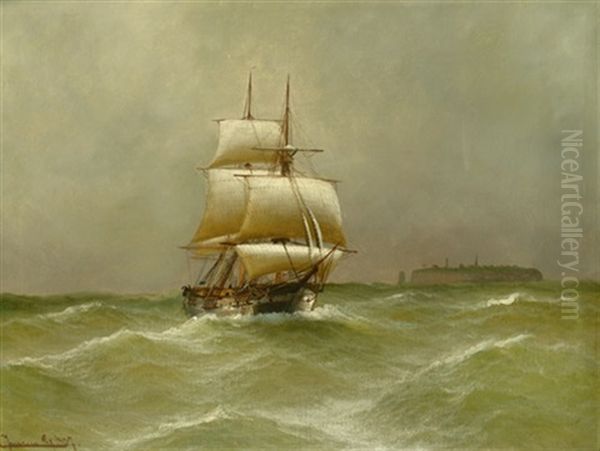 Dreimaster In Sturmischer See Bei Helgoland Oil Painting by Alfred Serenius Jensen