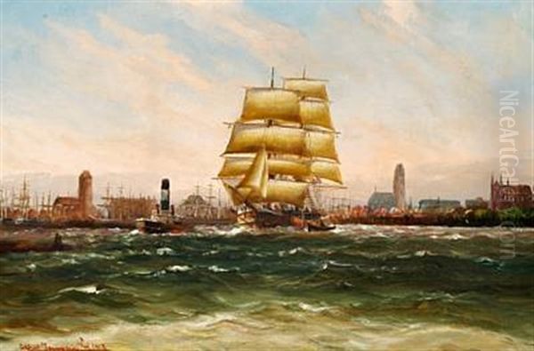 Hamburg Harbour Oil Painting by Alfred Serenius Jensen