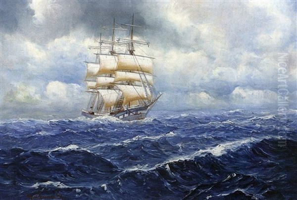 Dreimast-vollschiff, Teibesegelt Auf Unruhiger See Oil Painting by Alfred Serenius Jensen