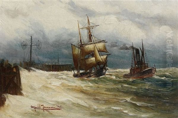 Ausfahrt Aus Dem Cuxhavener Hafen Oil Painting by Alfred Serenius Jensen