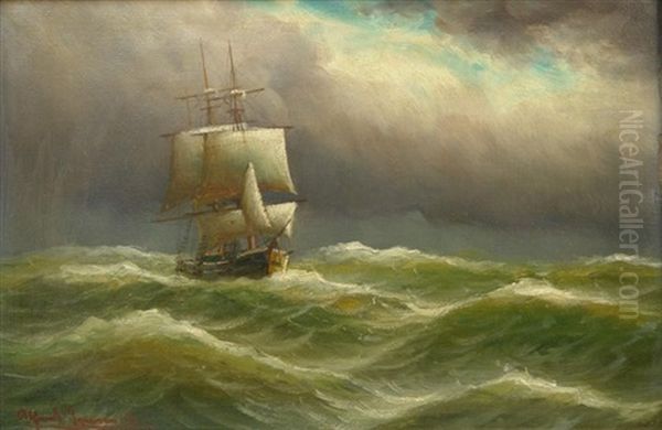 Segelboot Auf Sturmischer See Oil Painting by Alfred Serenius Jensen