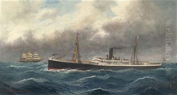 Marine (yacht Hathor) Oil Painting by Alfred Serenius Jensen