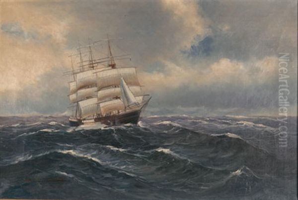 Viermastbark Auf Rauher See Oil Painting by Alfred Serenius Jensen