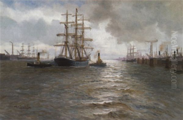 Hamburger Vollschiff Im Hafen Oil Painting by Alfred Serenius Jensen