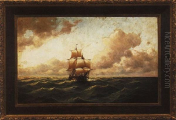 Three Masted Ship On The High Seas Oil Painting by Alfred Serenius Jensen