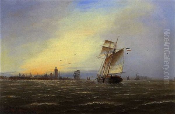 Zweimastbark Marie Beim Enliafen In Den Hafen Oil Painting by Alfred Serenius Jensen