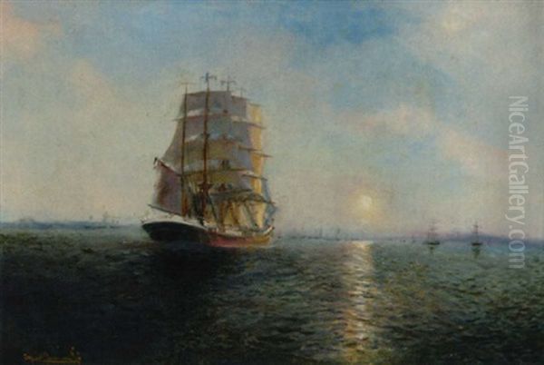 Segelschiff Bei Dammerung Oil Painting by Alfred Serenius Jensen