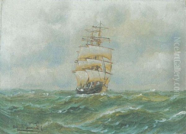 Vollschiff In Rauer See Oil Painting by Alfred Serenius Jensen