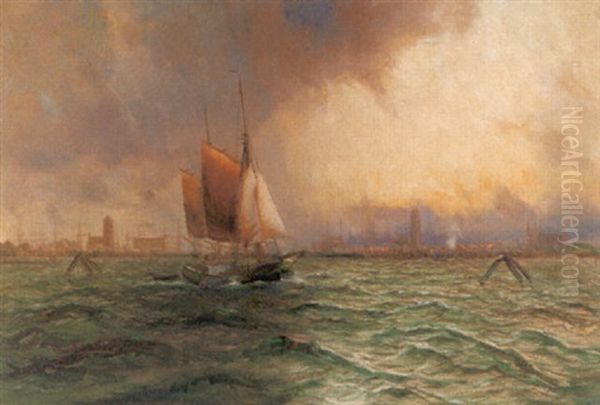 Auslaufender Ewer Vor Wismar by Alfred Serenius Jensen