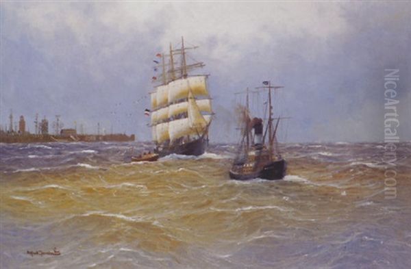 Ausfahrt Aus Dem Cuxhavener Hafen by Alfred Serenius Jensen