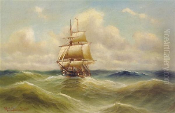 Dreimaster Auf Hoher See Oil Painting by Alfred Serenius Jensen