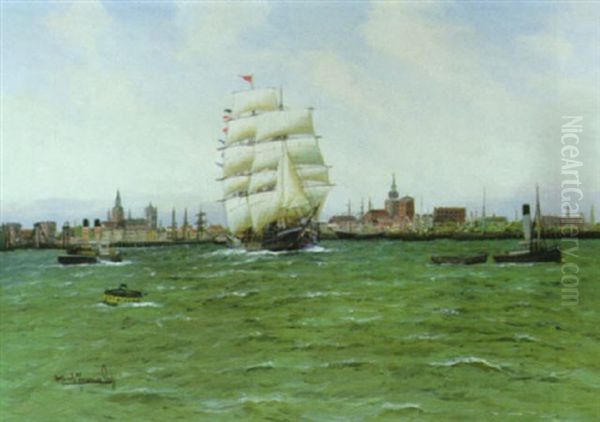 Auslaufendes Segelschiff Vor Stralsund Oil Painting by Alfred Serenius Jensen