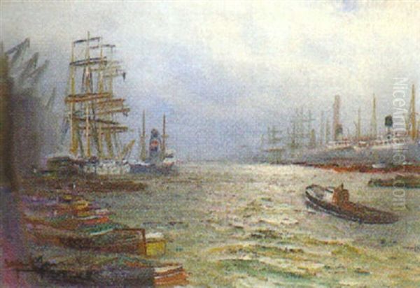 Schiffe Im Hamburger Hafen Oil Painting by Alfred Serenius Jensen