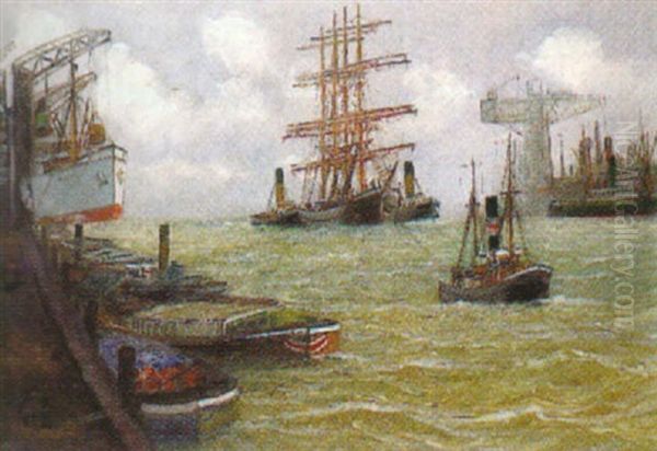 Hamburger Hafen Oil Painting by Alfred Serenius Jensen