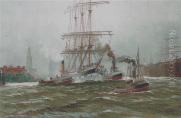 Parti Fra Hamborg Havn Oil Painting by Alfred Serenius Jensen