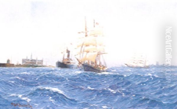 Marine Med Skibe I Oresund Ud For Kronborg by Alfred Serenius Jensen