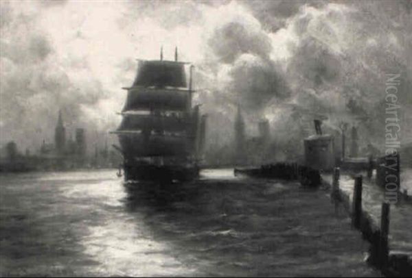 Einfahrendes Segelschiff Oil Painting by Alfred Serenius Jensen