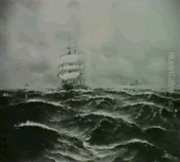 Segelschiff Und Dampfer Auf Hoher See Oil Painting by Alfred Serenius Jensen