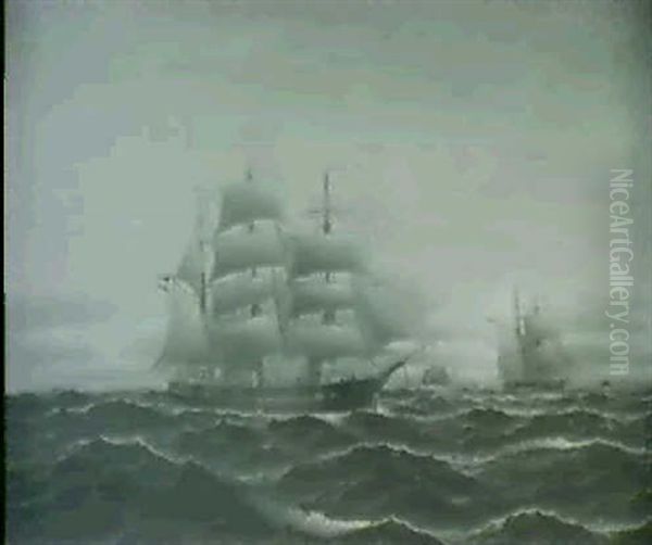 Deutsche Dreimastbark Un Danische Brigg Auf Hoher See Oil Painting by Alfred Serenius Jensen