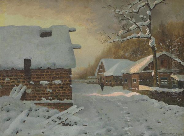 A Village In Winter Oil Painting by Georgii Bashindzhagian