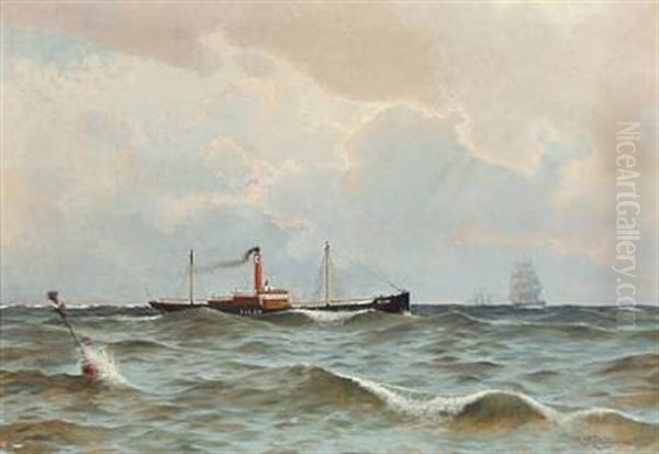 Seascape With Sailing Ships Oil Painting by Carl Milton Jensen