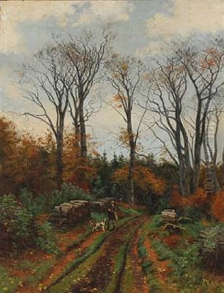 Forest Scene With Hunter And Dog Oil Painting by Carl Milton Jensen