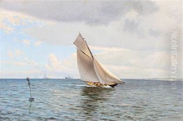 Seascape With Yacht At Sea Oil Painting by Carl Milton Jensen