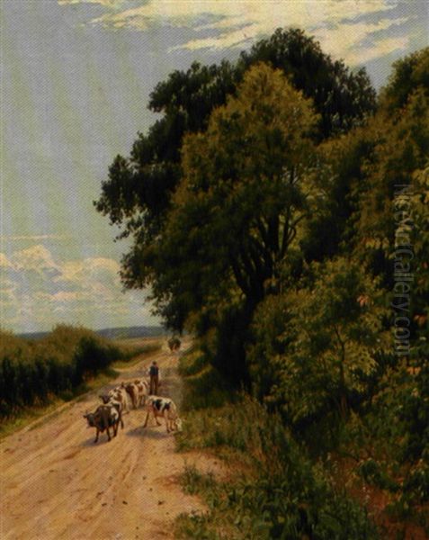 Varm Sommerdag Ved  St. Hanstid. Egnen Ved Bjerringbro Oil Painting by Carl Milton Jensen