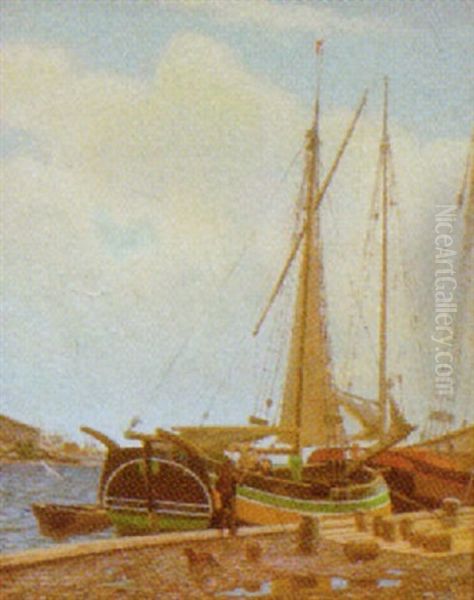 Parti Fra Randers Havn Oil Painting by Carl Milton Jensen