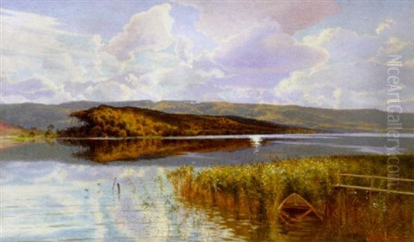 Solandskab Med Skovklaedete Bakker Oil Painting by Carl Milton Jensen