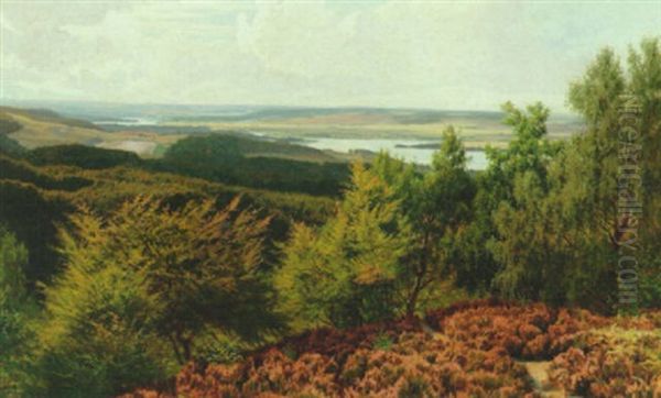 Bakket Jysk Lynglandskab Oil Painting by Carl Milton Jensen