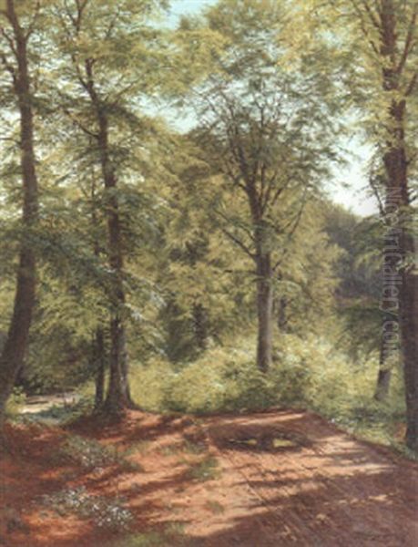 A Sunlit Country Lane Oil Painting by Carl Milton Jensen