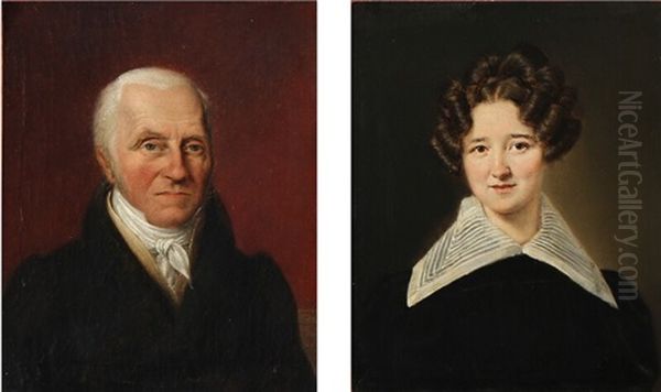 Two Portraits Of Augusta Collin, Nee Petzholdt (1801-1865) And Her Father J. J. Petzholdt (1766-1836) - (c. A. Jensen And Danish Painter, 19th Century) Oil Painting by Christian Albrecht Jensen