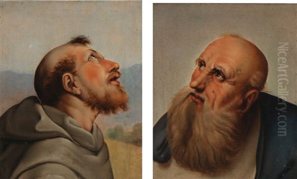 Two Portraits Of St. Jerome And St. Francis (after Raphael) Oil Painting by Christian Albrecht Jensen