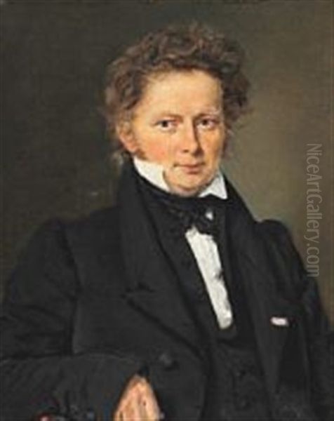 Portrait Of The Poet B. S. Ingemann (1789-1862) Oil Painting by Christian Albrecht Jensen