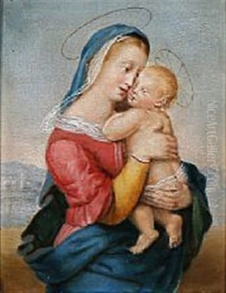 Tempi Madonna (after Raphael) Oil Painting by Christian Albrecht Jensen