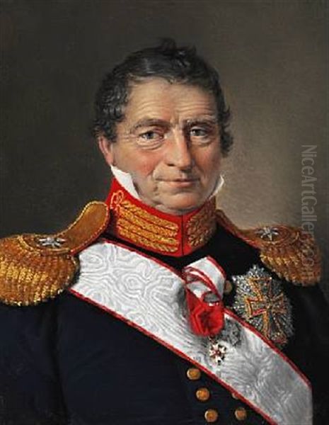 Portrait Of Admiral Johan Cornelius Krieger (1756-1824) In A Blue Uniform With Golden Buttons, Red Collar And Epaulettes With Silver Stars On Top Oil Painting by Christian Albrecht Jensen