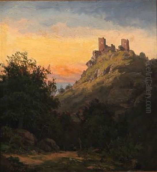 Evening Atmosphere With Ruins On A Hilltop Oil Painting by Edvard Michael Jensen