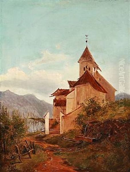 Landscape With Church In Southern Europe Oil Painting by Edvard Michael Jensen