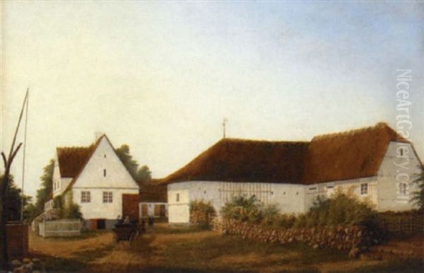 A Country Farm House With A Horse Drawn Cart Approaching Oil Painting by Edvard Michael Jensen